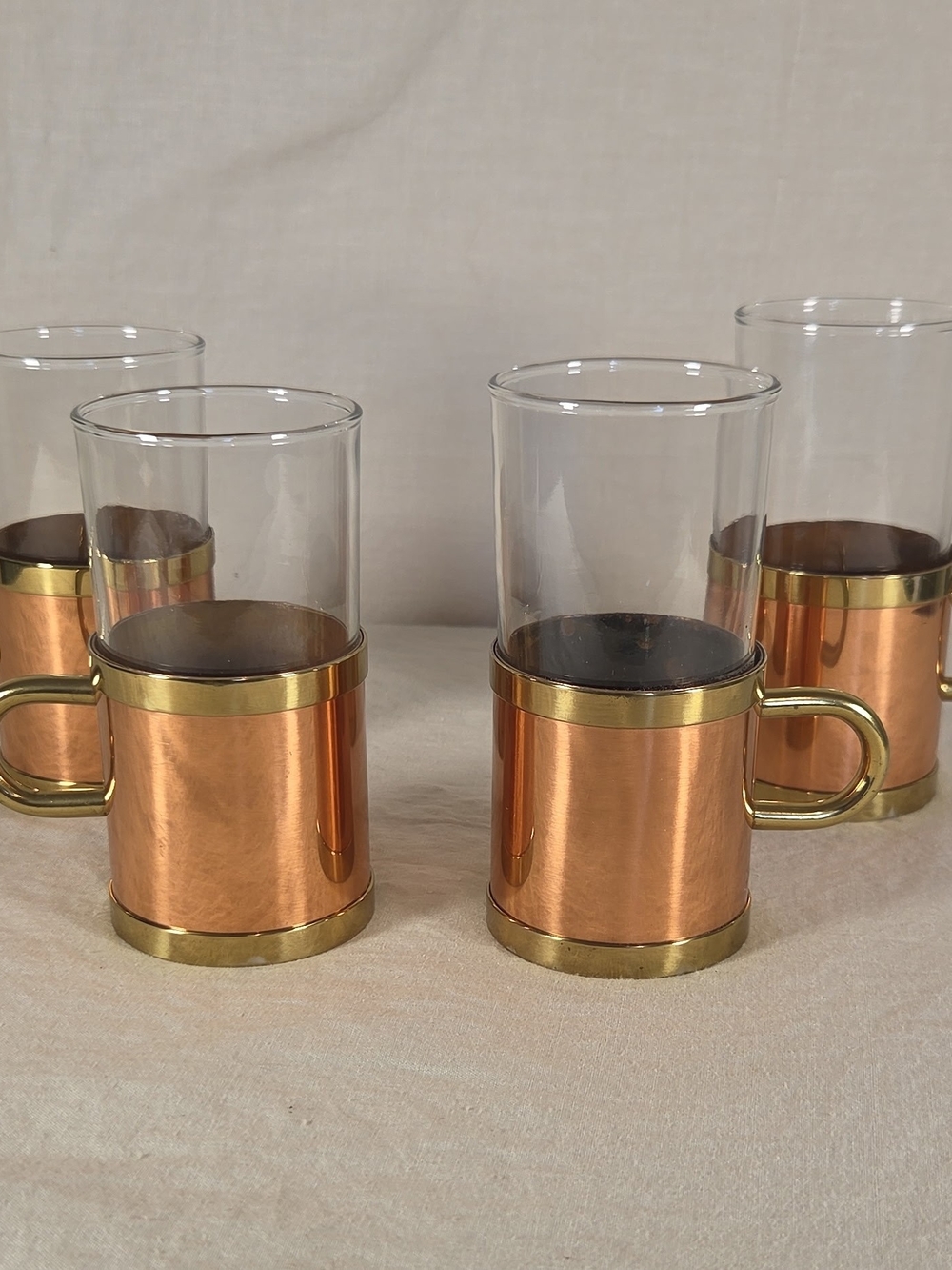 Vintage Set of 4 Copper & Brass Irish Coffee / Tea Glasses